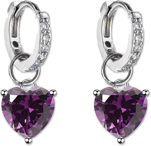 Heart Earrings for Women Trendy Love Crystal Purple Pink Green Dangling Cubic Zirconia Hoop Earrings Bling Holiday Jewelry Gifts in Saudi Arabia