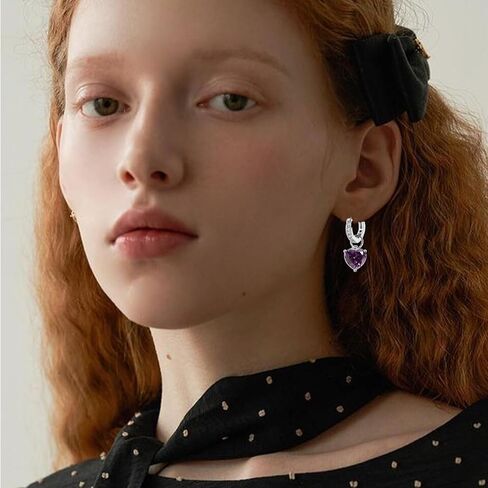 Heart Earrings for Women Trendy Love Crystal Purple Pink Green Dangling Cubic Zirconia Hoop Earrings Bling Holiday Jewelry Gifts in Saudi Arabia