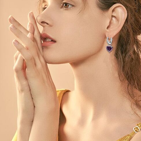 Heart Earrings for Women Trendy Love Crystal Purple Pink Green Dangling Cubic Zirconia Hoop Earrings Bling Holiday Jewelry Gifts in Saudi Arabia