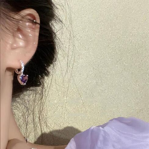 Heart Earrings for Women Trendy Love Crystal Purple Pink Green Dangling Cubic Zirconia Hoop Earrings Bling Holiday Jewelry Gifts in Saudi Arabia