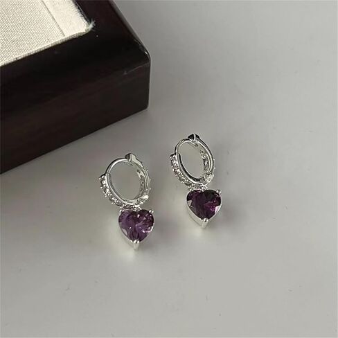 Heart Earrings for Women Trendy Love Crystal Purple Pink Green Dangling Cubic Zirconia Hoop Earrings Bling Holiday Jewelry Gifts in Saudi Arabia