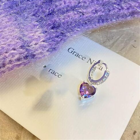 Heart Earrings for Women Trendy Love Crystal Purple Pink Green Dangling Cubic Zirconia Hoop Earrings Bling Holiday Jewelry Gifts in Saudi Arabia