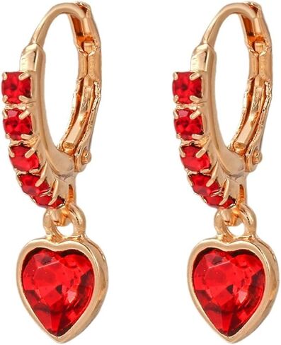 Heart Earrings for Women Trendy Love Crystal Purple Pink Green Dangling Cubic Zirconia Hoop Earrings Bling Holiday Jewelry Gifts in Saudi Arabia