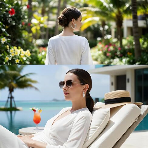 أقراط دائرية من اللؤلؤ، حلقات لؤلؤية كبيرة مع لمسة كريستالية، مجوهرات كلاسيكية فضية اللون للنساء in Kuwait