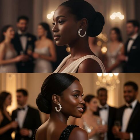 أقراط دائرية من اللؤلؤ، حلقات لؤلؤية كبيرة مع لمسة كريستالية، مجوهرات كلاسيكية فضية اللون للنساء in Kuwait