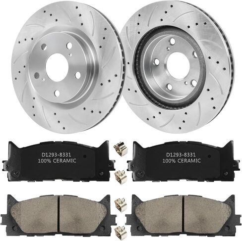 دوارات الفرامل الأمامية المحفورة والمشقوقة مقاس 11.65 بوصة مع وسادات الفرامل السيراميكية البديلة لتويوتا أفالون كامري 2007-2018 مجموعات الفرامل الخلفية القرصية المتوافقة مع LEXUS ES300H 2007-2018 in Kuwait