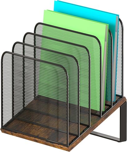 منظم ملفات مكتب خشبي من Piskyet، حامل حامل ملفات عمودي مكون من 5 أقسام، منظم ورق بريد معدني Chromebook لتنظيم مكتب المعلم والمكتب والفصول الدراسية (مائل) in Kuwait