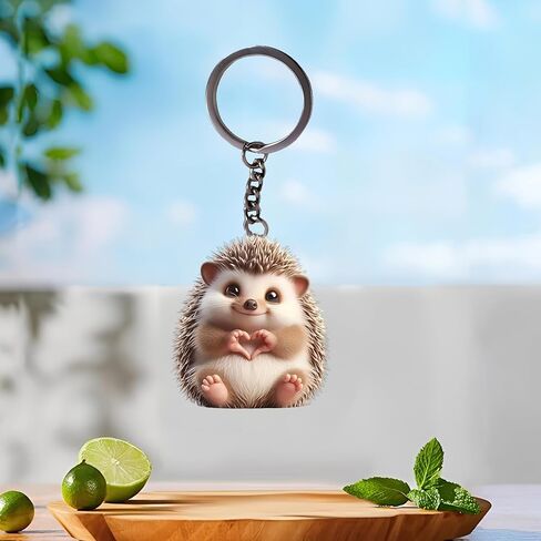 Acrylic Heart Hedgehog Keychain - Cute Hedgehog Making Heart Key Ring for Keys, Bags, Cars | Ideal Gift for Animal Lovers/YSK-62 in Saudi Arabia