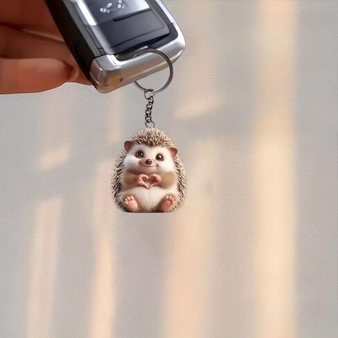 Acrylic Heart Hedgehog Keychain - Cute Hedgehog Making Heart Key Ring for Keys, Bags, Cars | Ideal Gift for Animal Lovers/YSK-62 in Saudi Arabia
