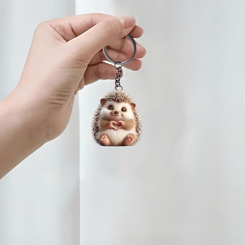 Acrylic Heart Hedgehog Keychain - Cute Hedgehog Making Heart Key Ring for Keys, Bags, Cars | Ideal Gift for Animal Lovers/YSK-62 in Saudi Arabia