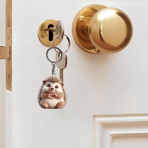 Acrylic Heart Hedgehog Keychain - Cute Hedgehog Making Heart Key Ring for Keys, Bags, Cars | Ideal Gift for Animal Lovers/YSK-62 in Saudi Arabia