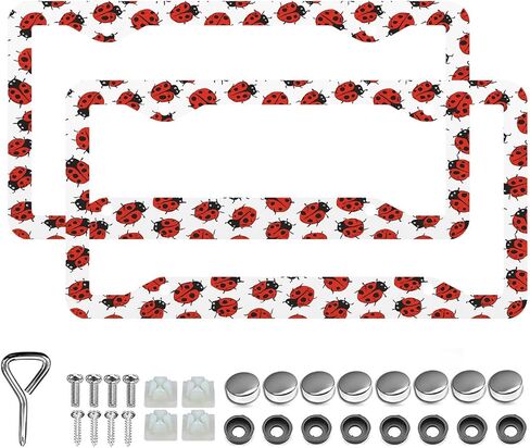 Ladybug License Plate Frames Stainless Steel 2pcs 4 Holes Plate Frame Holder Rust-Proof Auto Parts Decoration with Screws License Plate Holder for Men Women in Saudi Arabia
