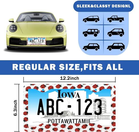 Ladybug License Plate Frames Stainless Steel 2pcs 4 Holes Plate Frame Holder Rust-Proof Auto Parts Decoration with Screws License Plate Holder for Men Women in Saudi Arabia