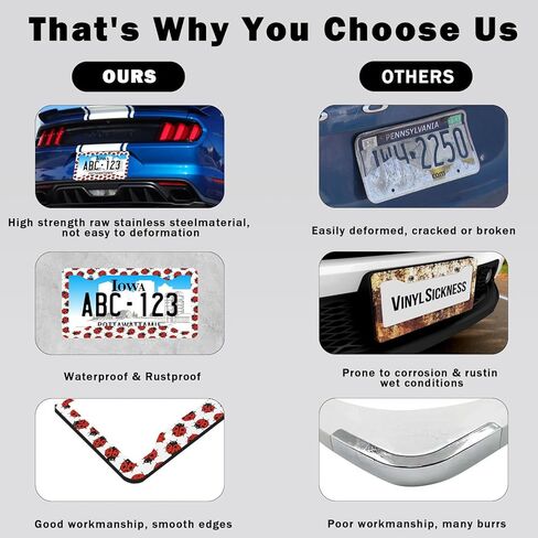 Ladybug License Plate Frames Stainless Steel 2pcs 4 Holes Plate Frame Holder Rust-Proof Auto Parts Decoration with Screws License Plate Holder for Men Women in Saudi Arabia