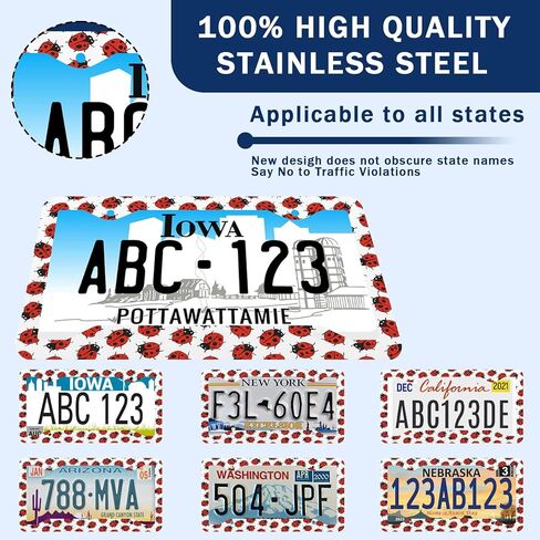 Ladybug License Plate Frames Stainless Steel 2pcs 4 Holes Plate Frame Holder Rust-Proof Auto Parts Decoration with Screws License Plate Holder for Men Women in Saudi Arabia