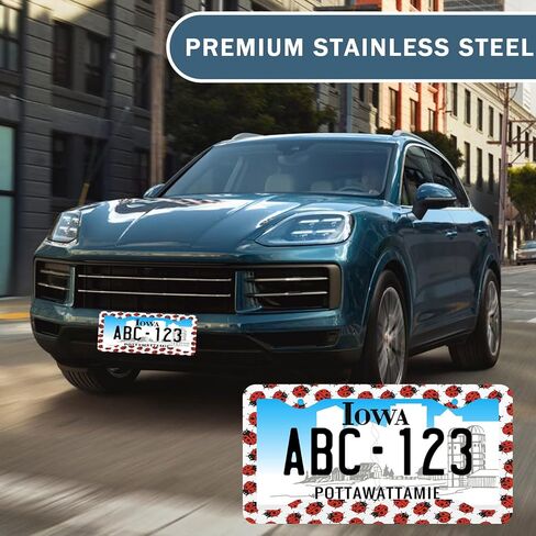 Ladybug License Plate Frames Stainless Steel 2pcs 4 Holes Plate Frame Holder Rust-Proof Auto Parts Decoration with Screws License Plate Holder for Men Women in Saudi Arabia