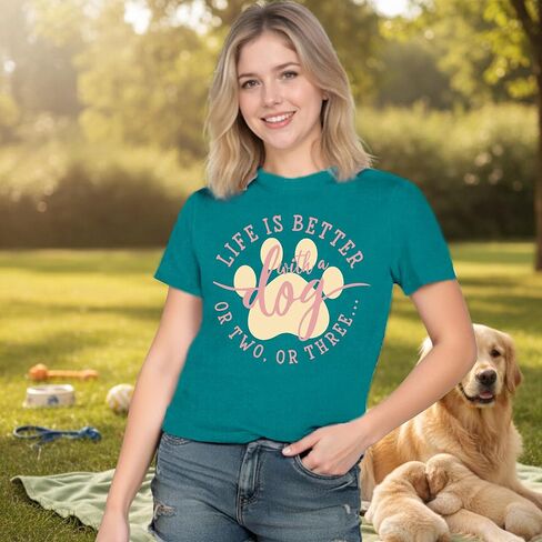 Dog Shirts for Women Dogs Mom Shirt Pet Paw Lover Tees Life is Better with a Dog Short Sleeves in Saudi Arabia