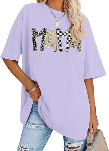 SFHFY Oversized Mama Shirts Women: Mom Bow Tshirt Loose Mama Letter Print T-Shirt Casual Mom Life Graphic Tee Top in Kuwait