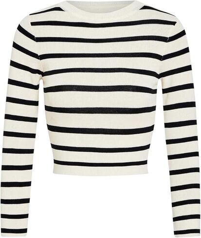 Milumia Women's Striped Long Sleeve Crop Top Ribbed Knit Crewneck Fitted Casual Tee Tops in Saudi Arabia