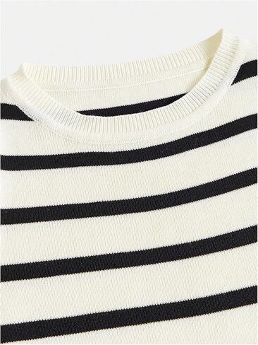 Milumia Women's Striped Long Sleeve Crop Top Ribbed Knit Crewneck Fitted Casual Tee Tops in Saudi Arabia