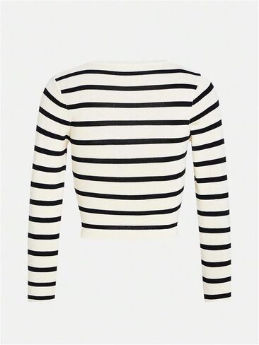 Milumia Women's Striped Long Sleeve Crop Top Ribbed Knit Crewneck Fitted Casual Tee Tops in Saudi Arabia