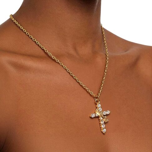 Dainty Cross Necklace for Women 14K Gold Plated, Adjustable Religious Faith Jewelry Gift for Women, Christian Catholic Baptism First Communion Gifts, Non-Tarnish Waterproof Fine Jewelry in Saudi Arabia