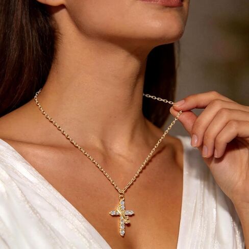Dainty Cross Necklace for Women 14K Gold Plated, Adjustable Religious Faith Jewelry Gift for Women, Christian Catholic Baptism First Communion Gifts, Non-Tarnish Waterproof Fine Jewelry in Saudi Arabia
