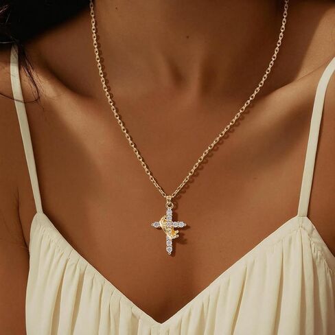 Dainty Cross Necklace for Women 14K Gold Plated, Adjustable Religious Faith Jewelry Gift for Women, Christian Catholic Baptism First Communion Gifts, Non-Tarnish Waterproof Fine Jewelry in Saudi Arabia