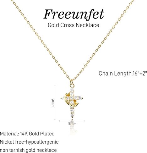 Dainty Cross Necklace for Women 14K Gold Plated, Adjustable Religious Faith Jewelry Gift for Women, Christian Catholic Baptism First Communion Gifts, Non-Tarnish Waterproof Fine Jewelry in Saudi Arabia