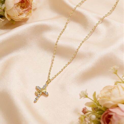 Dainty Cross Necklace for Women 14K Gold Plated, Adjustable Religious Faith Jewelry Gift for Women, Christian Catholic Baptism First Communion Gifts, Non-Tarnish Waterproof Fine Jewelry in Saudi Arabia