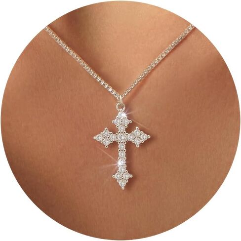 قلادة أنيقة - مطلية بالذهب عيار 14 قيراط/مطلية بالذهب الأبيض ومرصعة بالزركونيا المكعبة، على شكل صليب، دمعة، نجمة شمال بولاريس، قلادة أنيقة على شكل البرسيم للنساء in Kuwait