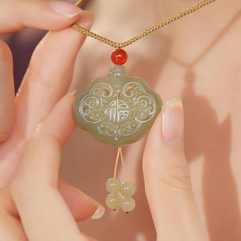 Jade Pendant Necklace Blessings Green Jade Pendants with Agate Bead Jewelry for Women Mom Lover Birthday Anniversary 25.6-29.5" Y0413845 in Kuwait