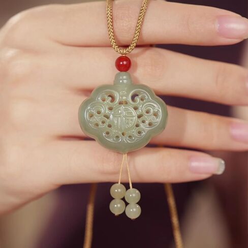 Jade Pendant Necklace Blessings Green Jade Pendants with Agate Bead Jewelry for Women Mom Lover Birthday Anniversary 25.6-29.5" Y0413845 in Kuwait