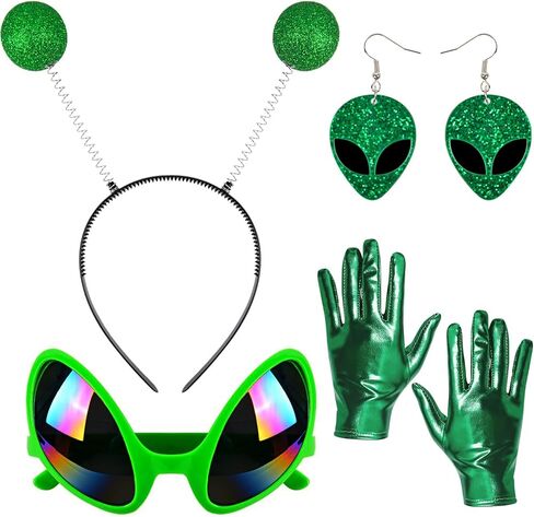 Alien Accessories Headband & Rainbow Lens Glasses Gloves Necklace Earring in Kuwait