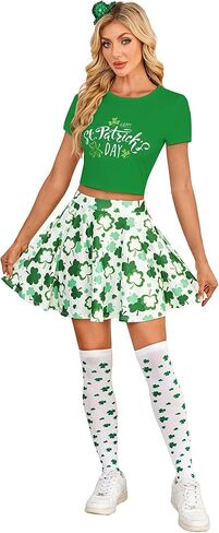 أزياء النساء عيد القديس باتريك 5 قطعة ملابس مجموعة تنورة المحاصيل مع الجوارب ، عقال القبعة ، ملابس تأثيري عملة محظوظ in Kuwait