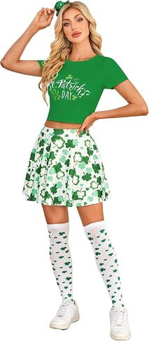 أزياء النساء عيد القديس باتريك 5 قطعة ملابس مجموعة تنورة المحاصيل مع الجوارب ، عقال القبعة ، ملابس تأثيري عملة محظوظ in Kuwait