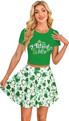 أزياء النساء عيد القديس باتريك 5 قطعة ملابس مجموعة تنورة المحاصيل مع الجوارب ، عقال القبعة ، ملابس تأثيري عملة محظوظ in Kuwait