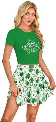 أزياء النساء عيد القديس باتريك 5 قطعة ملابس مجموعة تنورة المحاصيل مع الجوارب ، عقال القبعة ، ملابس تأثيري عملة محظوظ in Kuwait