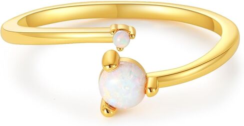 خاتم أوبال قابل للتعديل - خاتم تراص من الفضة الإسترلينية 925 مزدوج العقيق البسيط، مجوهرات أحجار كريمة أوبال أنيقة للنساء، هدية مثالية للخطوبة/عيد الميلاد/الذكرى السنوية in Kuwait