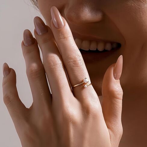 خاتم أوبال قابل للتعديل - خاتم تراص من الفضة الإسترلينية 925 مزدوج العقيق البسيط، مجوهرات أحجار كريمة أوبال أنيقة للنساء، هدية مثالية للخطوبة/عيد الميلاد/الذكرى السنوية in Kuwait