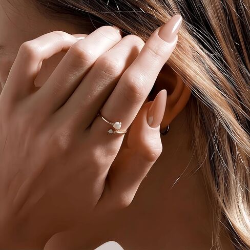 خاتم أوبال قابل للتعديل - خاتم تراص من الفضة الإسترلينية 925 مزدوج العقيق البسيط، مجوهرات أحجار كريمة أوبال أنيقة للنساء، هدية مثالية للخطوبة/عيد الميلاد/الذكرى السنوية in Kuwait