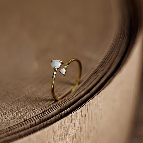 خاتم أوبال قابل للتعديل - خاتم تراص من الفضة الإسترلينية 925 مزدوج العقيق البسيط، مجوهرات أحجار كريمة أوبال أنيقة للنساء، هدية مثالية للخطوبة/عيد الميلاد/الذكرى السنوية in Kuwait