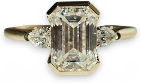 3 CT Emerald Cut Moissanite Engagement Ring in 14K Gold, Three Stone Bezel Set Wedding Band for Her, Bridal Jewelry Statement Gift, Durable Sparkling Moissanite jewelry in Saudi Arabia