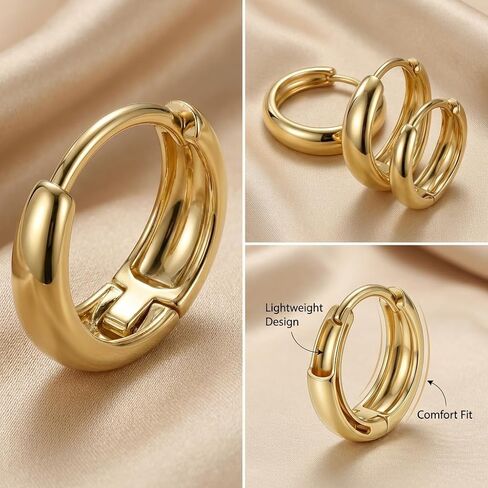 Gold Teardrop Hoop Earrings Set for Multiple Piercings Stacking, 18K Gold Plated Chunky Huggies 3 Pairs Pack, Hypoallergenic Lightweight Jewelry Gift for Women Sensitive Ears in Kuwait