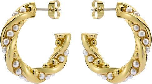 Ted Baker London Tiyaa Twisted Pearl Hoop Earrings for Women (Gold/Pearl) in Saudi Arabia