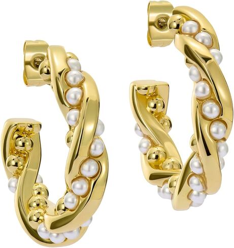 Ted Baker London Tiyaa Twisted Pearl Hoop Earrings for Women (Gold/Pearl) in Saudi Arabia