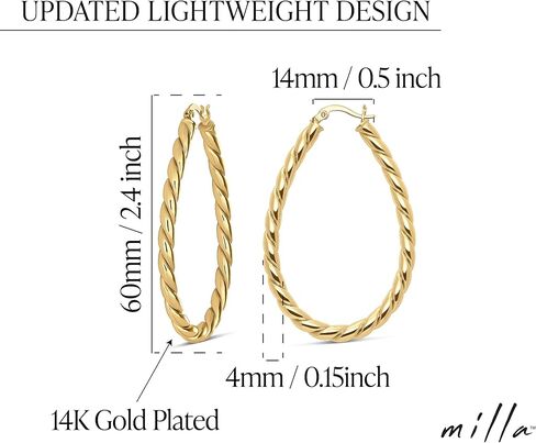 Milla Oval Twisted Hoop Earrings for Women – Hypoallergenic Silver or Gold Statement Hoops – Lightweight & Easy to Wear in Saudi Arabia