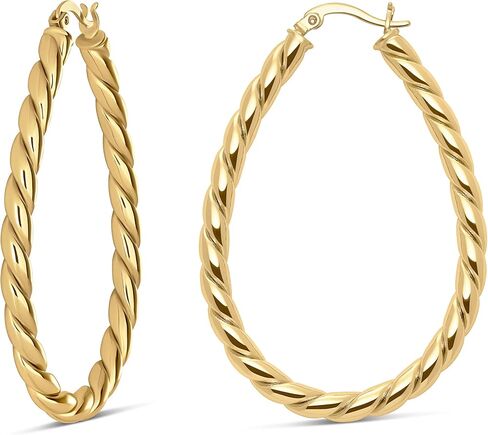 Milla Oval Twisted Hoop Earrings for Women – Hypoallergenic Silver or Gold Statement Hoops – Lightweight & Easy to Wear in Saudi Arabia