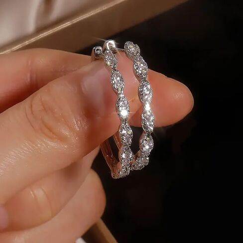 Statement Silver Color Hoop Earrings for Women Sparkling Cubic Zirconia Jewelry in Saudi Arabia