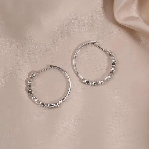 Statement Silver Color Hoop Earrings for Women Sparkling Cubic Zirconia Jewelry in Saudi Arabia